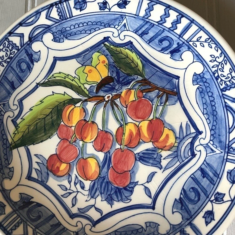Vintage 1994 Cardinal Inc Chateau Cherry Butterfly Blue White Ceramic Plate 8